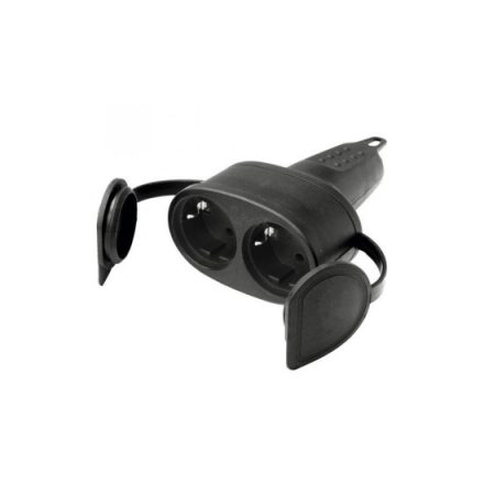 Földelt gumi dupla dugalj CP FEKETE "A" IP44