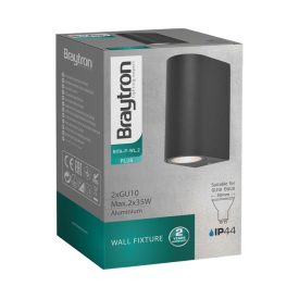 BRAYTRON oldalfali lámpatest 2XGU10 fekete IP44