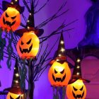 Halloween függőlámpás boszorkánysüveggel, elemes