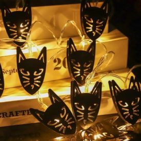 Fekete macska halloween fényfüzér, meleg fehér, 2 méter