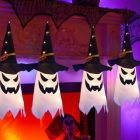Halloween szellem függőlámpás boszorkánysüveggel, elemes