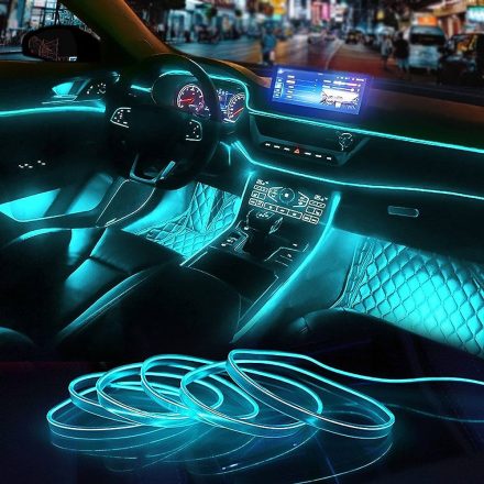 Autós beltéri Neon LED fénykábel, 5m, USB csatlakozással, távirányítóval, RGB multicolor