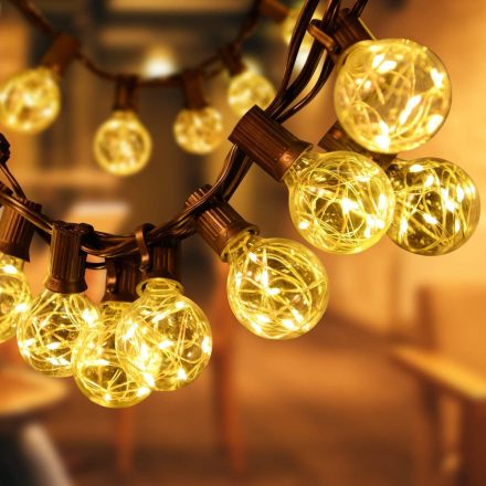 Adapteres fényfüzér 30 db meleg fehér G40 LED izzóval, IP44